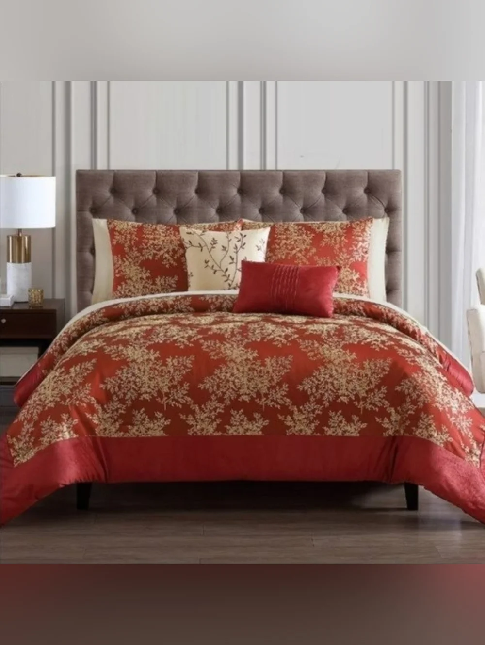 Pagoda Floral 9-pc King Comforter Set RED/GOLD